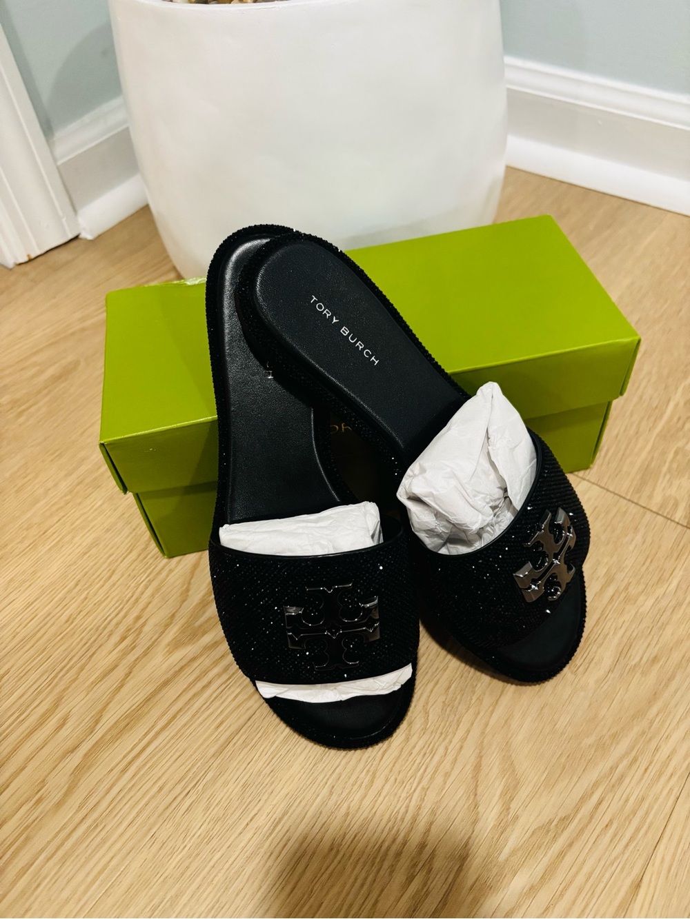 Tory Burch Black Crystal-Embellished Slide Mules - Picture 3 of 6